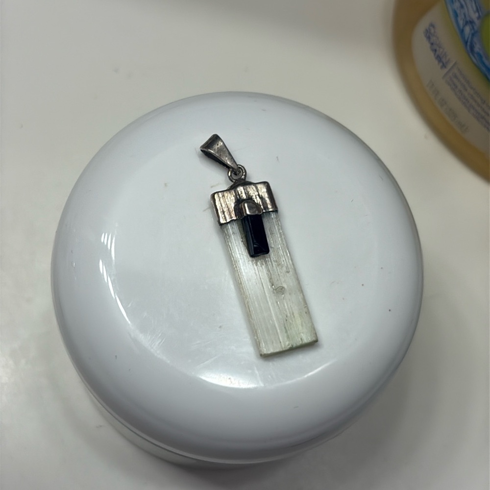 Selenite & Black Onyx Rectangle Pendant